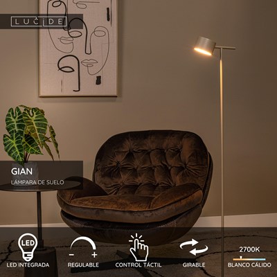 Lucide GIAN - Lámpara de suelo - LED Regul. - 1x9W 2700K - Taupe